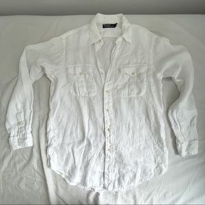 Polo Ralph Lauren White Linen Button Down Size M